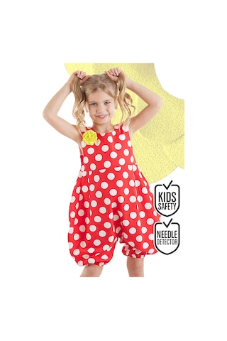 Denokids Kırmızı Beyaz Puanlı Kız Balon Tulum Çok Renkli
