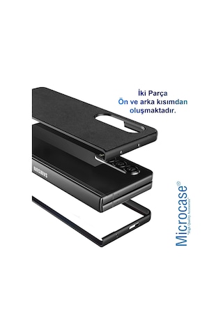 Samsung Uyumlu Galaxy Z Fold 3 Için Deri Desenli Plastik Kilif - Siyah 538284454