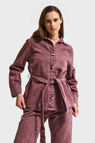 Kadın Gül Kurusu 6s6-98 Oversize Kemer Detaylı Kumaş Özellikli Tasarım Denim Ceket Bordo