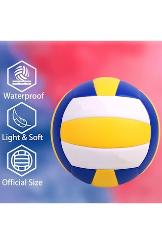 Aputue Voleybolvolleyball, Numara 5 Standart Ağırlık, Sızdırmaz Hava Valfi Ve Yumuşak Dış Yüzey, Mavi Sarı Beyaz Renkli, Dış Mekan Park Ve Spor Salonu Oyunları, Yeni Başlayanlar İçin İdeal Yapı Açık Gri