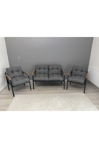 Modern Jüpiter Balkon, Bahçe, Cafe - Metal Kanepe Koltuk Takımı - 2+1+1 Antrasit Modernsh20 Antrasit