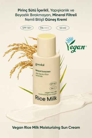 Mineral Filtreli, Nemli Bitişli Güneş Kremi Goodal Vegan Rice Milk Moisturizing Sun Cream Spf50+