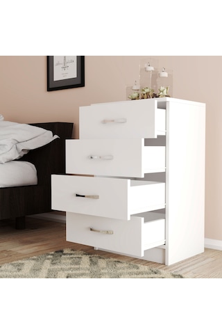 Moxen Mobilya Beyaz 4 Çekmeceli Komodin KMD4001