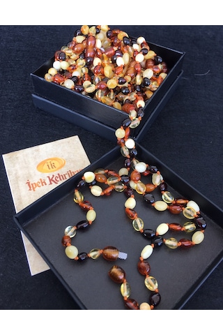 İpek Kehribar Hakiki Baltık DaMLa Kehribar Kolye Bebek Kolyesi Diş 0-3 Yaş