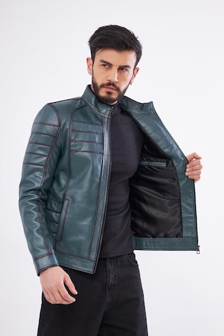 Derinss Der224 Hakiki Deri Erkek Yeşil Mont 001