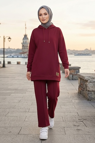 Bestenur Çift Cepli Kapüşonlu İkili Takım 1668 - Bordo