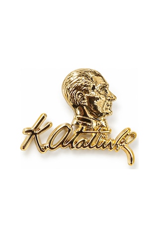 Atatürk İmzalı Gold Renk Broş Anlamlı Ve Şık Ceket Aksesuarı Açık Gri