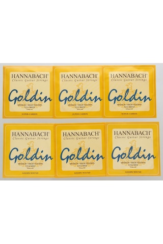 Hannabach 725mht Goldin Klasik Gitar Teli Seti Üst Segment - Premium Seri Super-carbon Tizler, Goldin Altın Alaşımlı Baslar, Medium/high Tension Karma Sertlik Ölçüler: 4/4 Standart Klasik Gitar Uyumlu