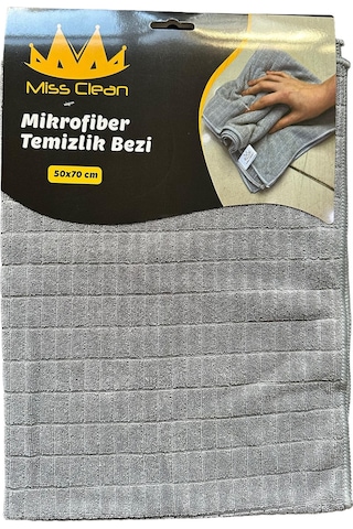 Miss Clean Mikrofiber Kareli Yüzey Cam Temizlik Bezi 50x70 Cm Süper Emici - 320 Gr. - Gri - 5 Adet Gri
