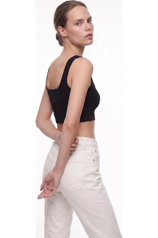CEMO Kadın Yüksek Bel Mom Fit Kesik Paca Jean Pantolon Beyaz