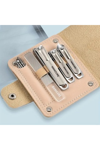 Venturemart Taşınabilir Tırnak Bakım Seti - Seyahat Kiti - Paslanmaz Çelik Makaslar - Kahverengi