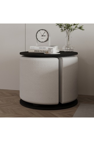 Vexana Puflu Yan Sehpa Saklanabilir Puflu Servis Sehpası Ahşap Siyah