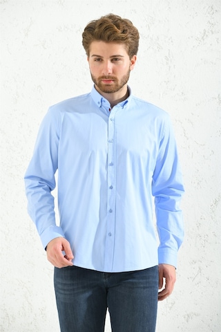 Erkek Slim Fit Uzun Kol Yıkamalı Gabardin Hediye Kutulu Gömlek - Mavi