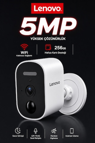 Lenovo 5mp Wifi Adaptörlü Uzaktan İzlenebilen Gece Görüşlü Hareket Algılamalı Güvenlik Kamerası