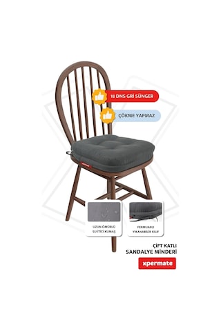 Sandalye Minderi 2'li Set 42x42x8 Cm Kalın Çift Kat Pofidik Minder Yıkanabilir Fermuarlı Su Ve Yağ İtici Antrasit Çok Renkli