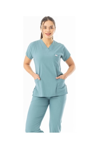 Likra Yarasa Kol Doktor Hemşire Forması Filiz Yeşili Lyrs1023 Filiz Yeşili