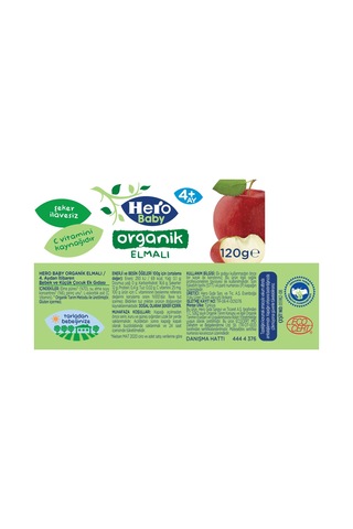 Hero Baby Organik Elmalı 4+ Ay Kavanoz Maması 120 G