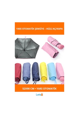 Letsii Katlanabilir Yarı Otomatik Şemsiye 52x90 Cm Dayanıklı Su Geçirmez Çok Renkli