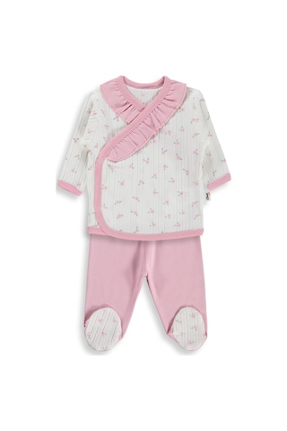 Y26y084 Civil Baby Çiçek Empirme Fırfırlı Zıbın Takımları - Ekru