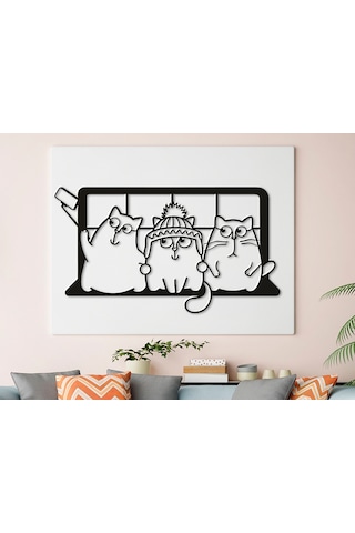 3 Kedi Selfi Cat Selfie 3d Duvar Dekoru - Şık Ve Minimalist Tasarım 19cm