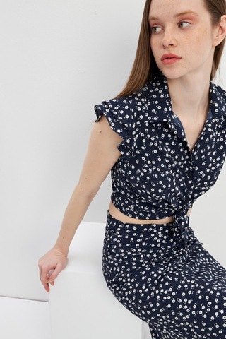 Stella Pulvis Lacivert Kolu Volanlı Gömlek Lacivert