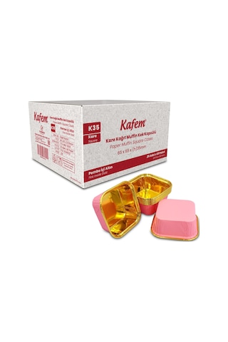 Kafem Muffin Kek Kapsülü Kare Pembe-altın 25li X 60 Paket Koli - K35 Pembe + Altın