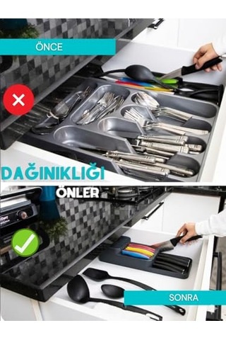 Beylini 18'li Bıçak Standı Bıçaklık Tezgah Üstü Çekmece İçi Mutfak Düzenleyici Organizer Bıçak Düzenleyici Antrasit 6999