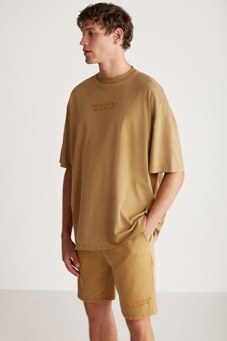 GRIMELANGE Jeffrey Erkek 2 Li Set Oversize Soluk Efektli Nakışlı Haki Alt-üst Takım Haki