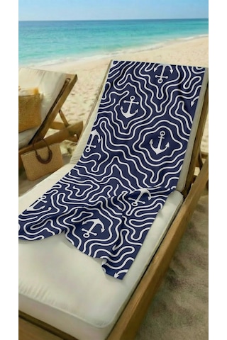 Marin Çapa Desenli Lacivert Yüksek Su Emici 70x150cm Plaj Havlusu Renkli