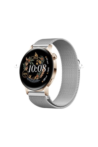 Huawei Watch Gt3 Elegant / Gt2 42mm Uyumlu 20mm Manyetik Milanese Loop Metal Kordon Gümüş