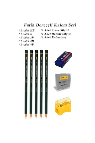 Resim Kalemi Fatih Dereceli Kalem Seti Karakalem Seti Hb B 2b 3b 4b 8'li Set Sınav Silgisi Ve Hamur Silgi Kalemtraş