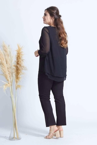 Moda Berray 1934 Kolyeli Şifon Büyük Beden Şık Bluz Siyah