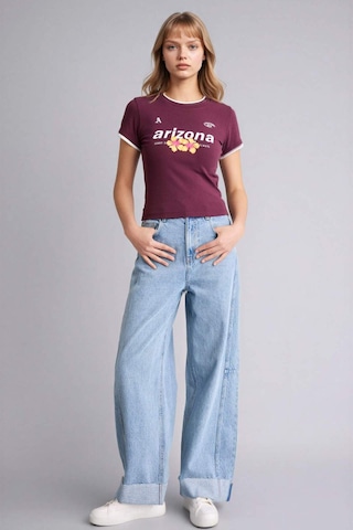 Defacto Fıtted Baskılı Ribana Tişört G2511ax26spbr232 Bordo-br232