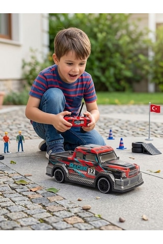 Champion Racer Uzaktan Kumandalı Yarış Arabası 1:16 Ölçek - Işıklı Ve Tam Fonksiyonlu Siyah - Kırmızı - Mavi