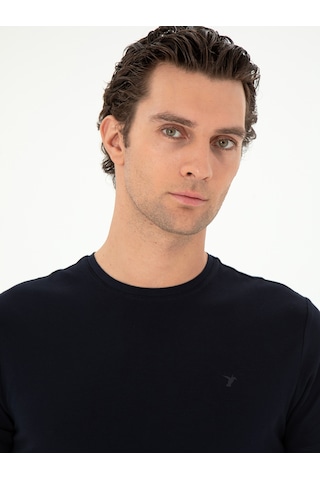 Lacivert Slim Fit Bisiklet Yaka Merserize Basic T-shirt
