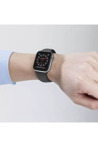 Wozlo Apple Uyumlu iOS Watch 1, 2, 3, 4, 5, 6, 7, 8, Se Silikon Kordon Kayış - S-m Beden 38/40/41mm - Siyah