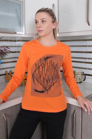 Akbeniz Kadın Uzun Kol Penye Pijama Takım 4177 - L Turuncu