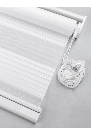 Pliseli Beyaz Stor Zebra Perde Düz Eteksiz Alüminyum Kasa Beyaz