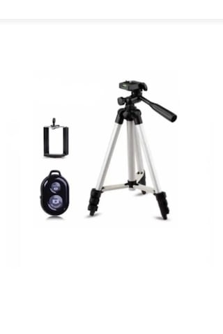 Tripod Profesyonel Fotoğraf Video Çekimi Kumandalı Telefon Tutucu Işıklı Ledli Gri