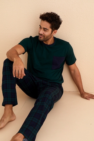 Kutulu- Premium Pamuklu Kısa Kollu Erkek Pijama Takımı- Ekose Babalar Günü Hediyesi Yesil