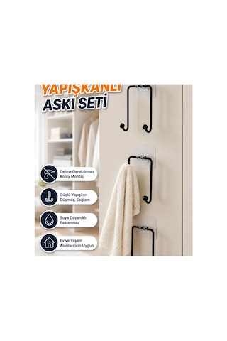 3'lü Yapışkanlı Duvar Askısı Ev Ve Yaşam Alanları İçin Pratik Set Renkli