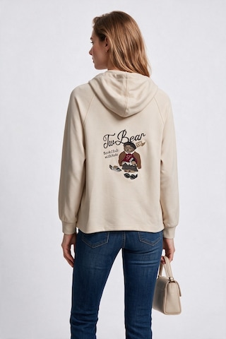 On Kadın Kapüşonlu Tam Fermuarlı Reglan Kol Cepli Sweatshirt Taş