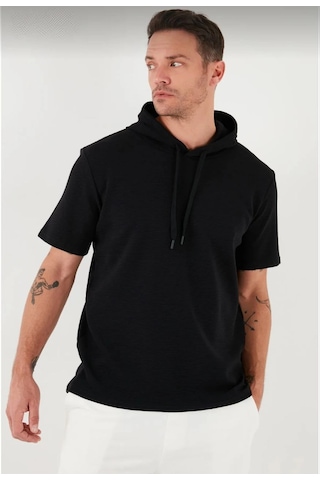 Wear Vexel Erkek Kapüşonlu Tişört Kısa Kol Düz Oversize T-shirt - Siyah Çok Renkli