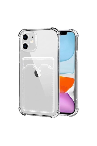 Kvy Apple Uyumlu iPhone 11 Kamera Korumalı Kartlıklı Setra Şeffaf Silikon Kılıf