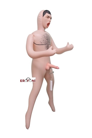 Erofoni 3D Dolgu Yüz Titreşimli Süper 18 CM Penis ve Anüslü 3 İşlevli Şişme Bebek Erkek Manken