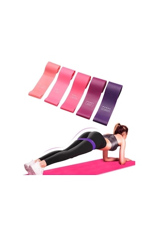 Tr Aerobik Band Pilates Plates Yoga Fitness Squat Çalışma Lastiği Latex Egzersiz Pembe Tek Ebat, Set5liren Diğer