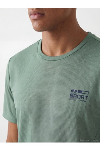 LC Waikiki Lc Waıkıkı Yeşil Bisiklet Yaka Baskılı Erkek Spor Tişört