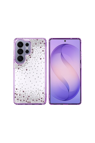 Galaxy Uyumlu S26 Ultra Kılıf Kamera Yükseltili Simli Damla Taşlı Silikon Pazarplus Şeffaf