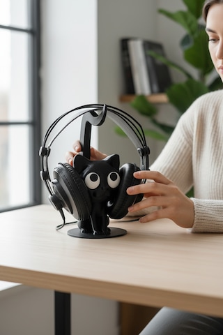 Kedi Figürlü Tasarım Kulaklık Standı