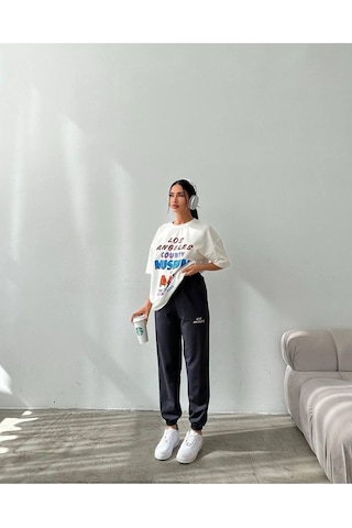 Art Baskılı T-shirt Eşofman Altı Jogger-baskılı Alt Üst Eşofman Takım Oversize Bisiklet Yaka Füme
